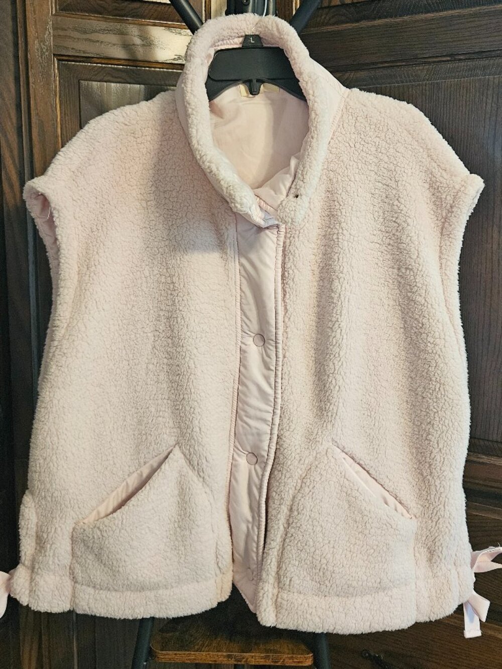 Ultra Flirt 1X Pink Reversible Sherpa Quilted Puffer Vest Tie Sides